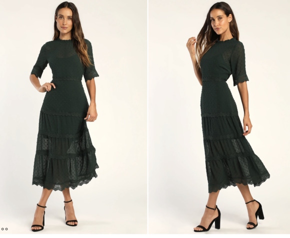 NWT Lulus Dreaming Of You Emerald Green Swiss Dot Midi Dress - Size S - Picture 2 of 6